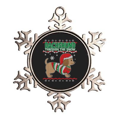 Dachshund Through The Snow Ugly Christmas Metallic Star Ornament