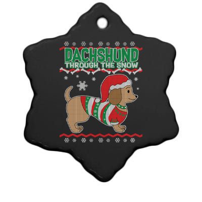 Dachshund Through The Snow Ugly Christmas Ceramic Star Ornament