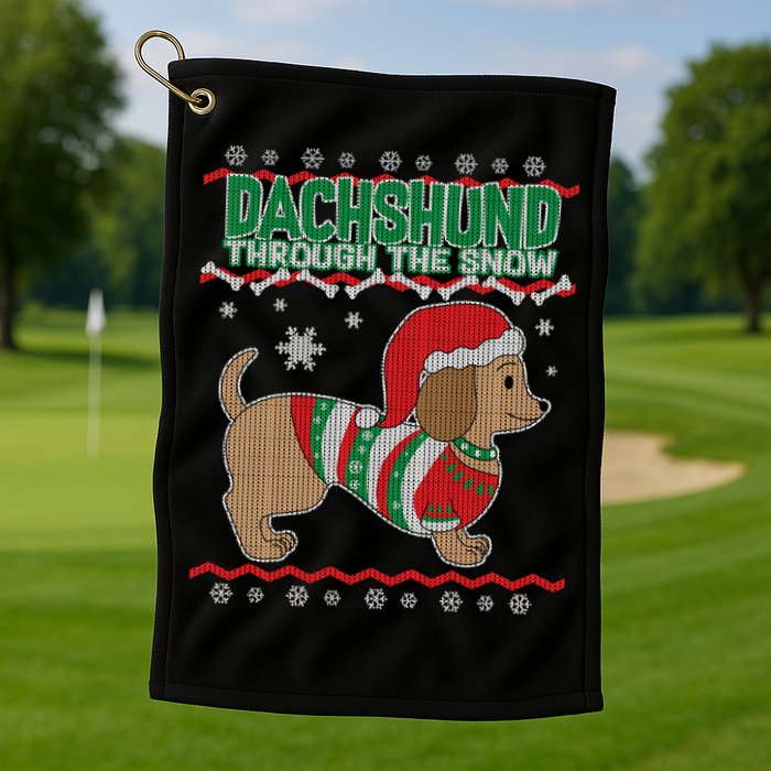 Dachshund Through The Snow Ugly Christmas Golf Towel