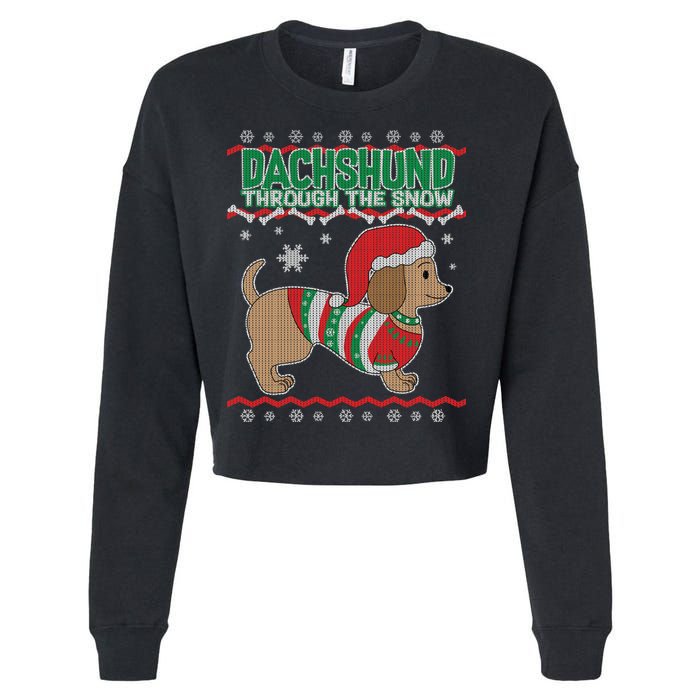 Dachshund Through The Snow Ugly Christmas Cropped Pullover Crew