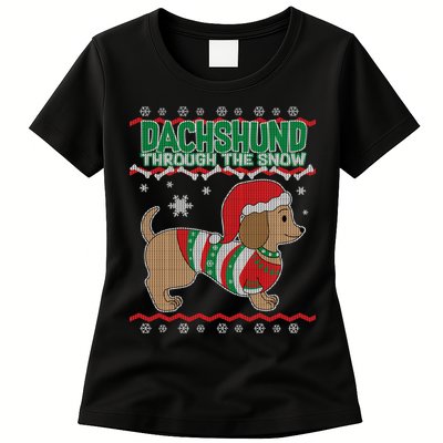 Dachshund Through The Snow Ugly Christmas Womens T-Shirt