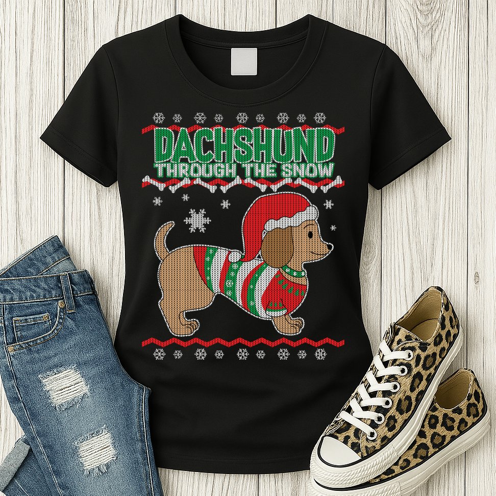 Dachshund Through The Snow Ugly Christmas Womens T-Shirt