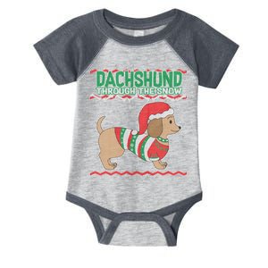 Dachshund Through The Snow Ugly Christmas Infant Baby Jersey Bodysuit