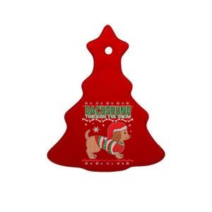 Dachshund Through The Snow Ugly Christmas Ceramic Tree Ornament