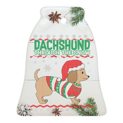 Dachshund Through The Snow Ugly Christmas Ceramic Bell Ornament