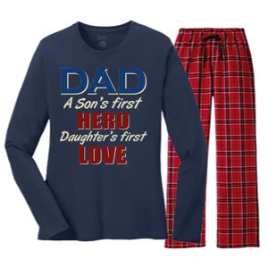 Dad A Son First Hero Daughters First Love Women's Long Sleeve Flannel Pajama Set 