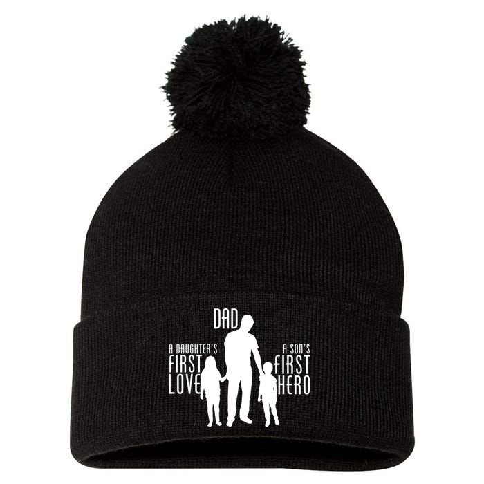 Dad A Son's First Hero Daughters First Love Pom Pom 12in Knit Beanie