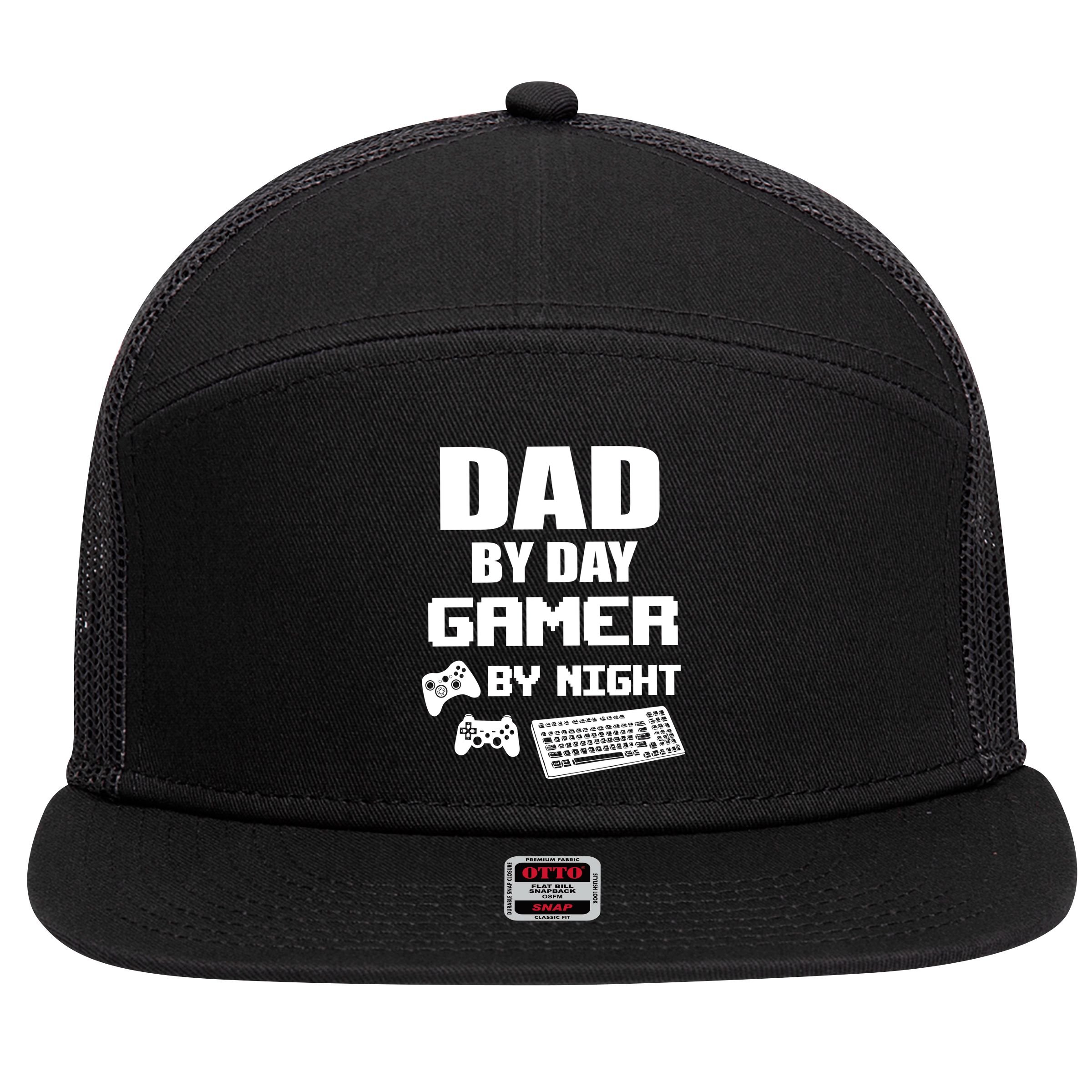 Dad By Day Gamer By Night 7 Panel Mesh Trucker Snapback Hat