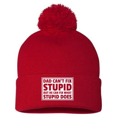 Dad Can't Fit Stupid But He Can What Stupid Does Pom Pom 12in Knit Beanie