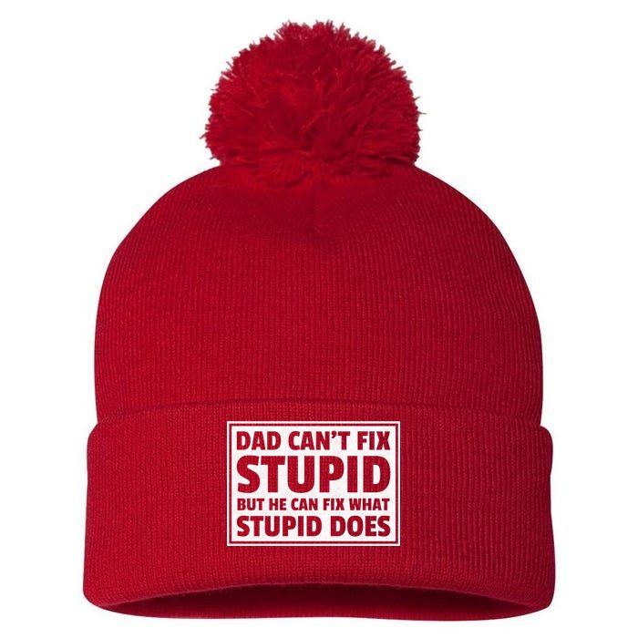 Dad Can't Fit Stupid But He Can What Stupid Does Pom Pom 12in Knit Beanie