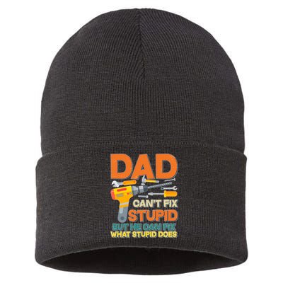 Dad Can't Fix Stupid But He Can Fix What Stupid Does Sustainable Knit Beanie