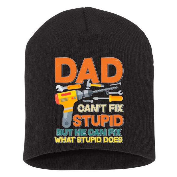 Dad Can't Fix Stupid But He Can Fix What Stupid Does Short Acrylic Beanie