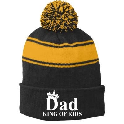 Dad King of Kids Stripe Pom Pom Beanie