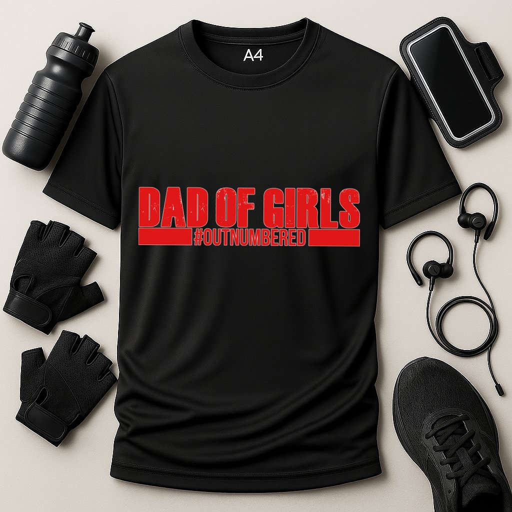 Dad of Girls Out Numbered Red Imprint Performance Shirt