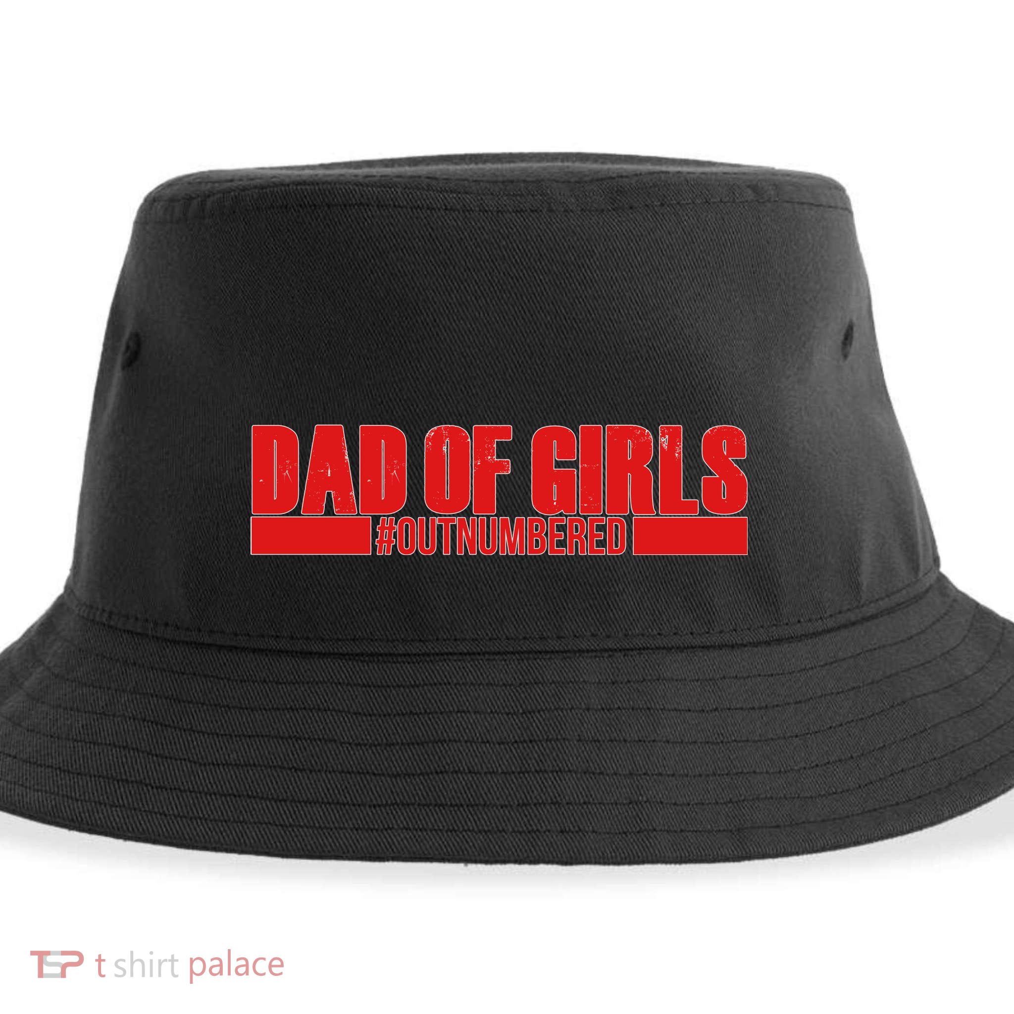 Dad of Girls Out Numbered Red Imprint Sustainable Bucket Hat