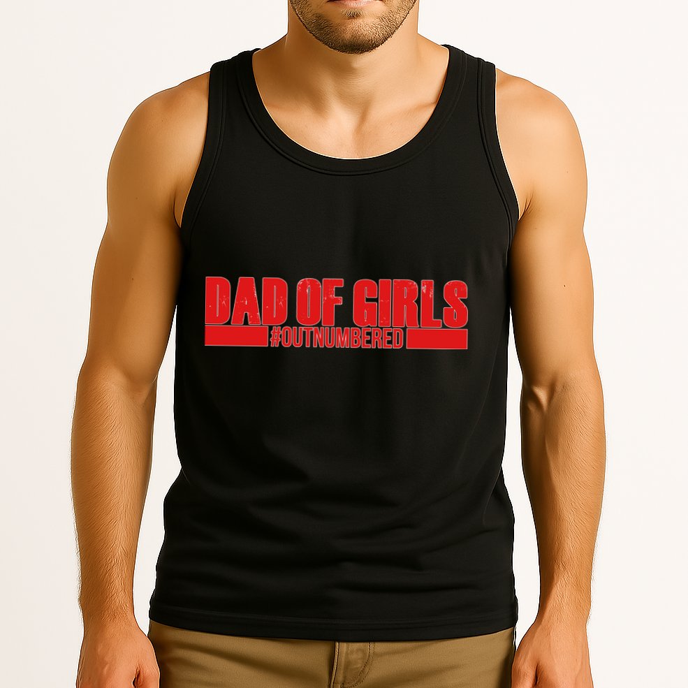 Dad of Girls Out Numbered Red Imprint Tank Top