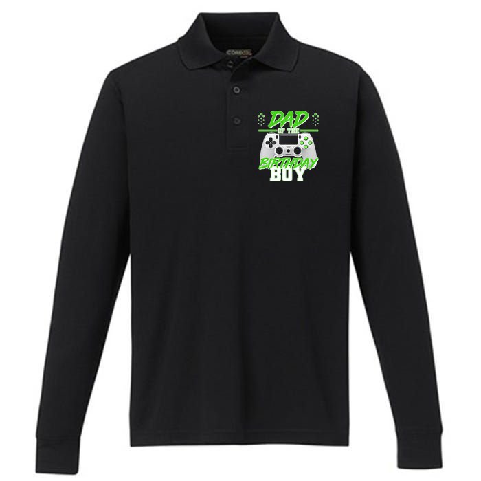 Dad Of The Birthday Boy Video Gamer Performance Long Sleeve Polo