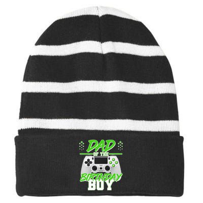 Dad Of The Birthday Boy Video Gamer Striped Beanie with Solid Band