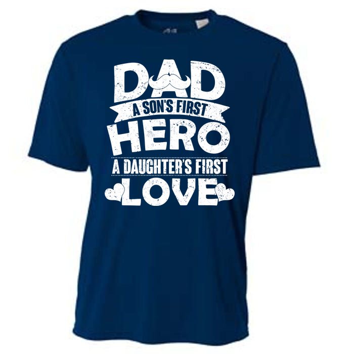 Dad Sons First Hero Daughter Fist Love Cooling Performance Crew T-Shirt