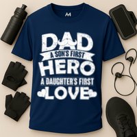 Dad Sons First Hero Daughter Fist Love Cooling Performance Crew T-Shirt