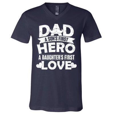 Dad Sons First Hero Daughter Fist Love V-Neck T-Shirt