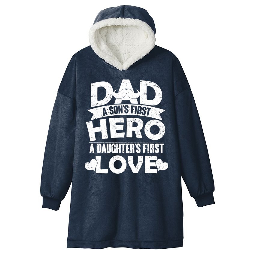 Dad Sons First Hero Daughter Fist Love Hooded Wearable Blanket