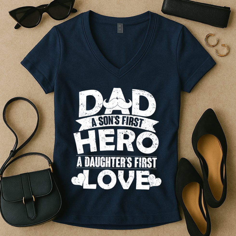 Dad Sons First Hero Daughter Fist Love Women's V-Neck T-Shirt