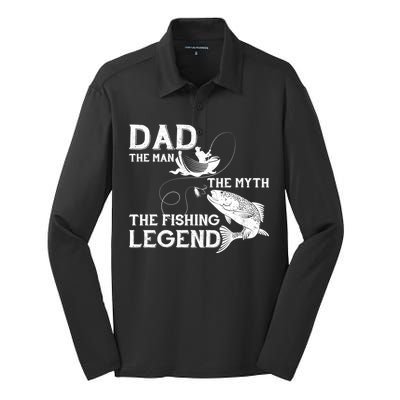 Dad The Fishing Legend Silk Touch Performance Long Sleeve Polo