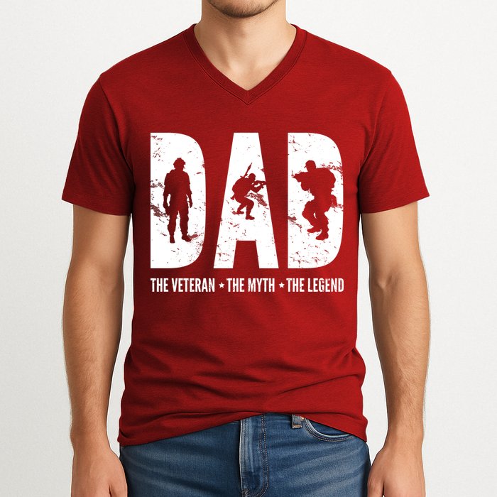 Dad The Veteran The Myth The Legend V-Neck T-Shirt