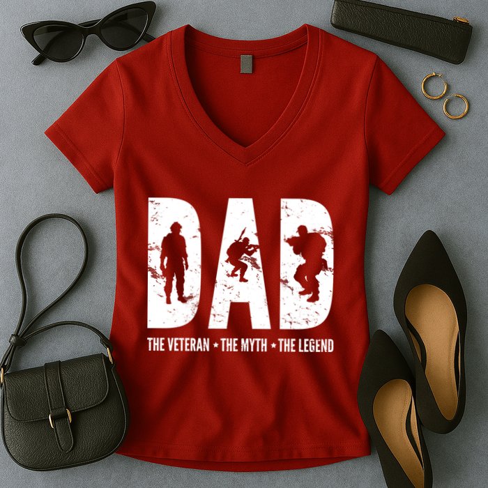 Dad The Veteran The Myth The Legend Women's V-Neck T-Shirt