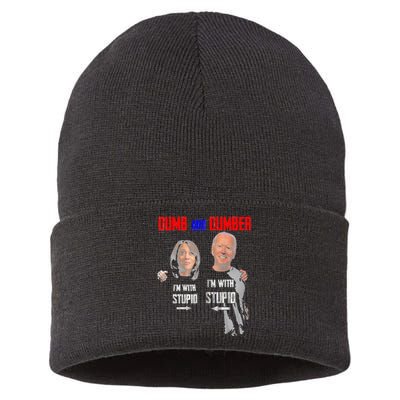 Dumb And Dumber Haris and Biden Vote For Trump 2024 Sustainable Knit Beanie