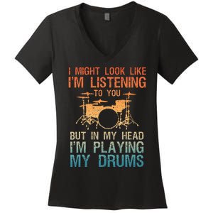 Drummer Art Drum Player Percussion Lover Women's V-Neck T-Shirt