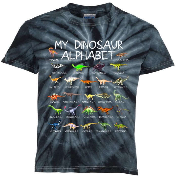 Dinosaur Alphabet Dino ABC For Kids Men Women Dinosaur Kids Tie-Dye T-Shirt