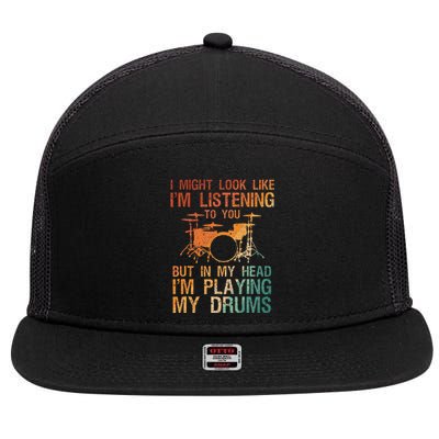 Drummer Art Drum Player Percussion Lover 7 Panel Mesh Trucker Snapback Hat