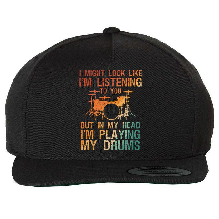 Drummer Art Drum Player Percussion Lover Wool Snapback Cap