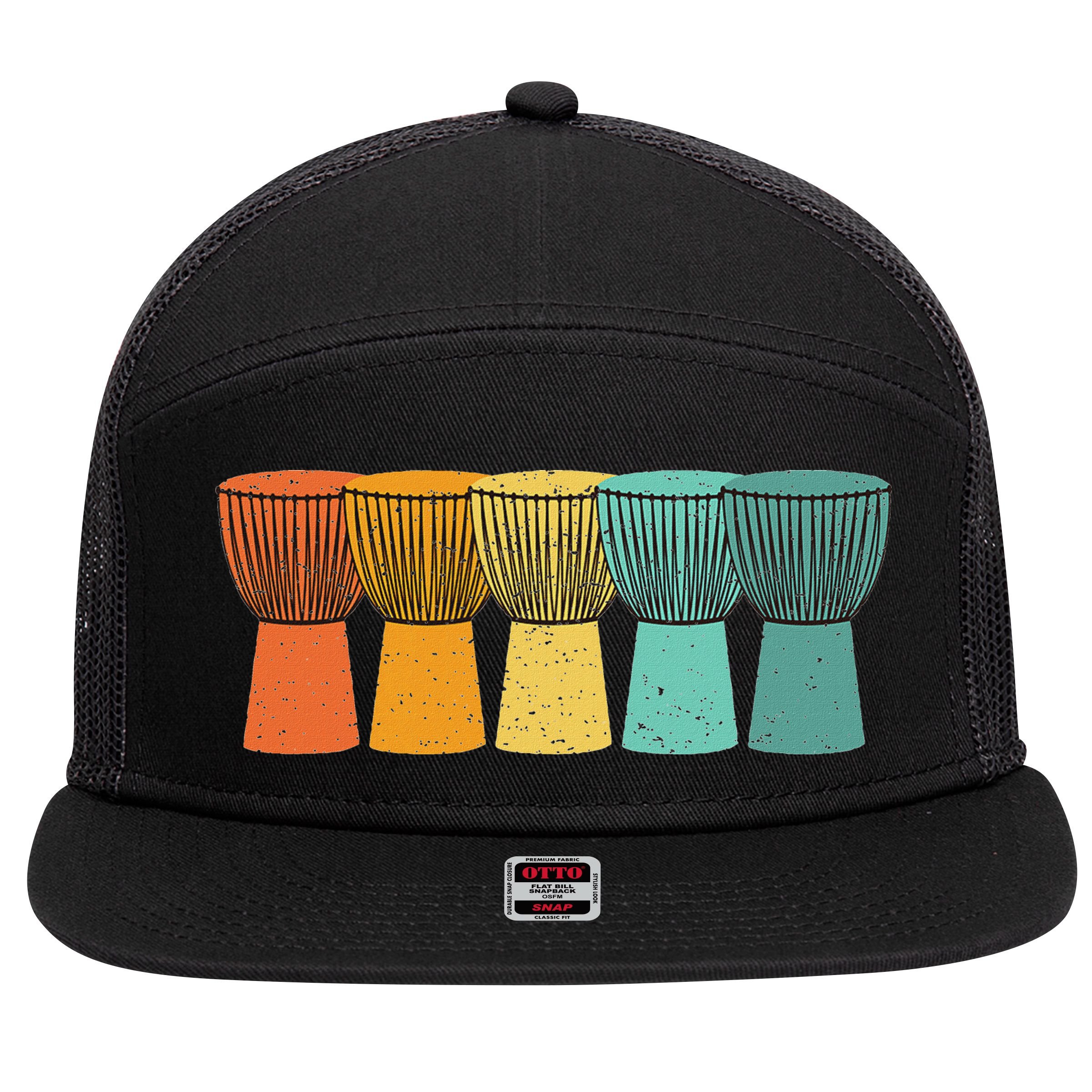 Djembe African Drums Retro Style 7 Panel Mesh Trucker Snapback Hat