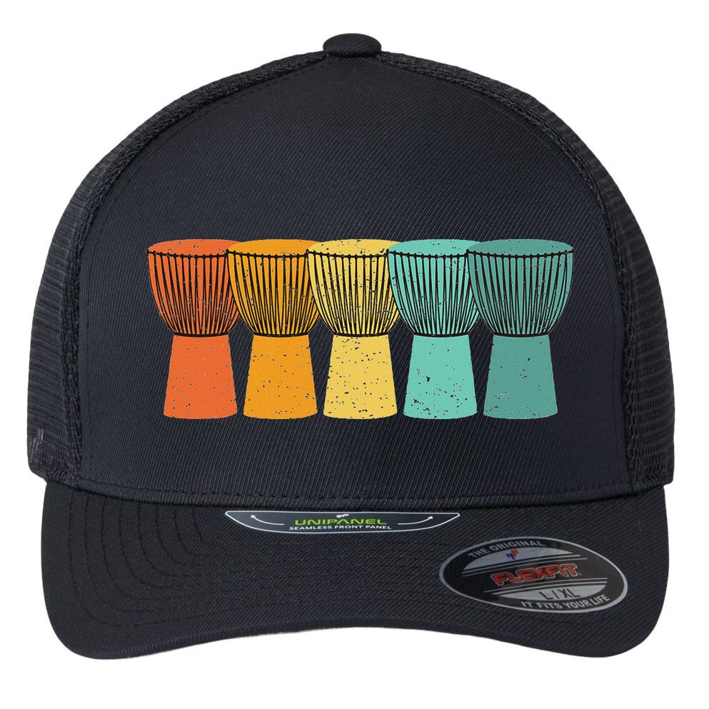 Djembe African Drums Retro Style Flexfit Unipanel Trucker Cap