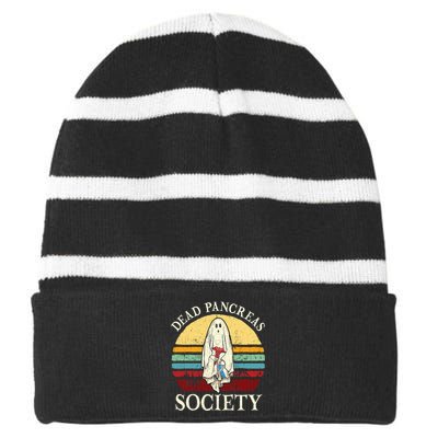 Diabetes Awareness Dead Pancreas Society Halloween Ghost Striped Beanie with Solid Band