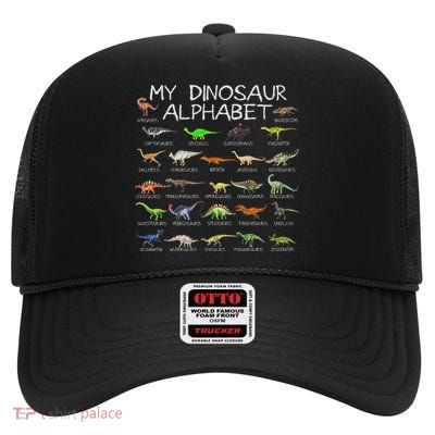 Dinosaur Alphabet Dino Abc For Women Dinosaur High Crown Mesh Back Trucker Hat