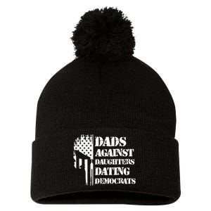 Dads Against Daughters Dating Democrats - Patriotic Skull Pom Pom 12in Knit Beanie