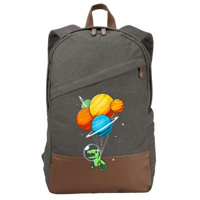 Dino Astronaut Dinosaur in Space Holding Planet Balloons Cotton Canvas Backpack