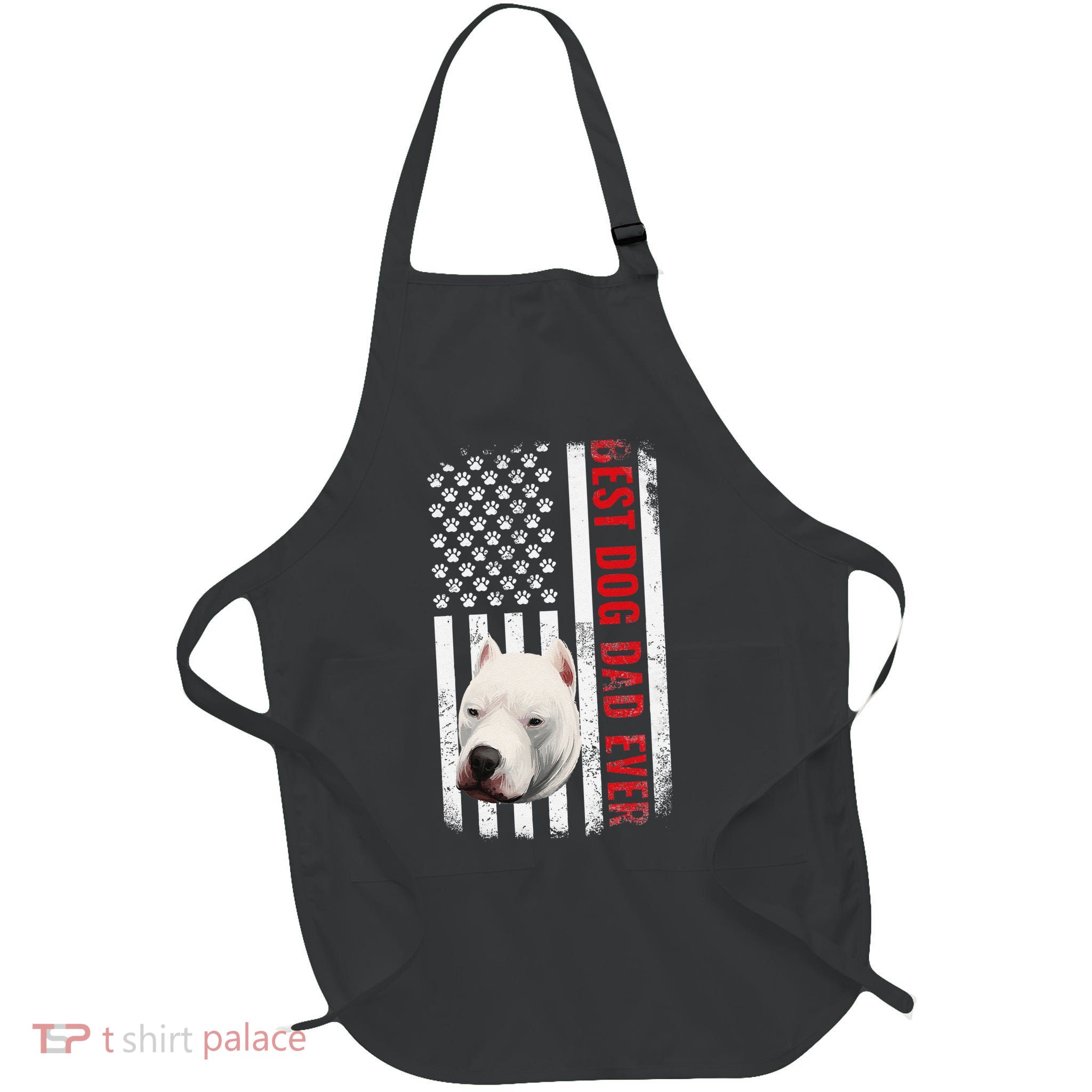 Dogo Argentino Dad Dog Lover American Flag Usa Pride Full-Length Apron With Pockets