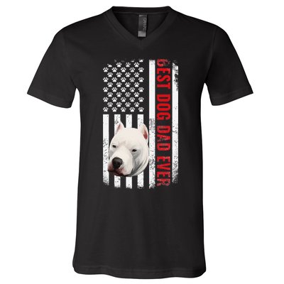 Dogo Argentino Dad Dog Lover American Flag Usa Pride V-Neck T-Shirt