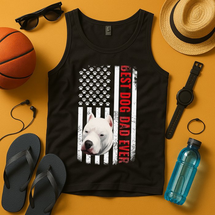Dogo Argentino Dad Dog Lover American Flag Usa Pride Tank Top