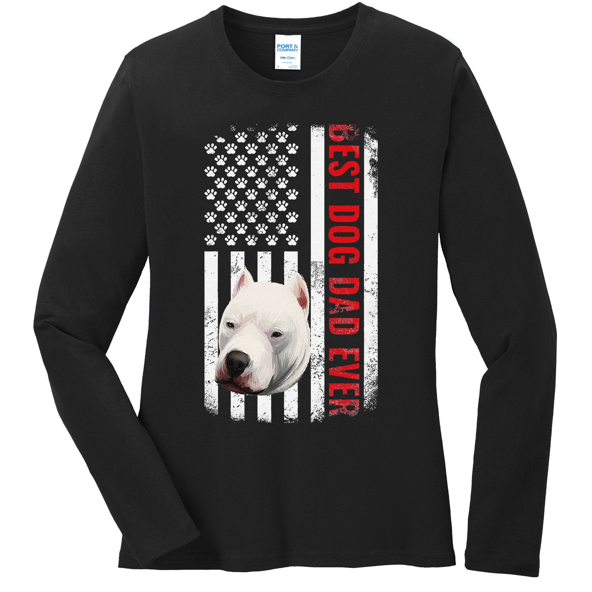 Dogo Argentino Dad Dog Lover American Flag Usa Pride Ladies Long Sleeve Shirt
