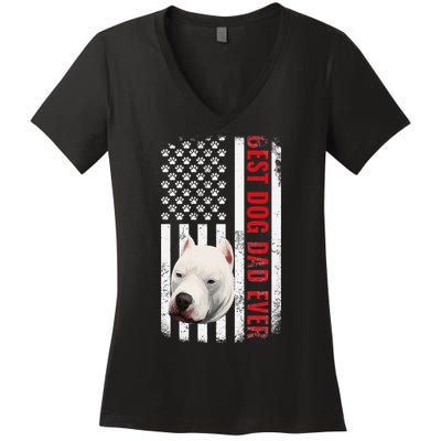 Dogo Argentino Dad Dog Lover American Flag Usa Pride Women's V-Neck T-Shirt