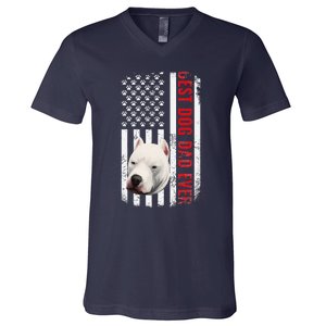 Dogo Argentino Dad Dog Lover American Flag Usa Pride V-Neck T-Shirt