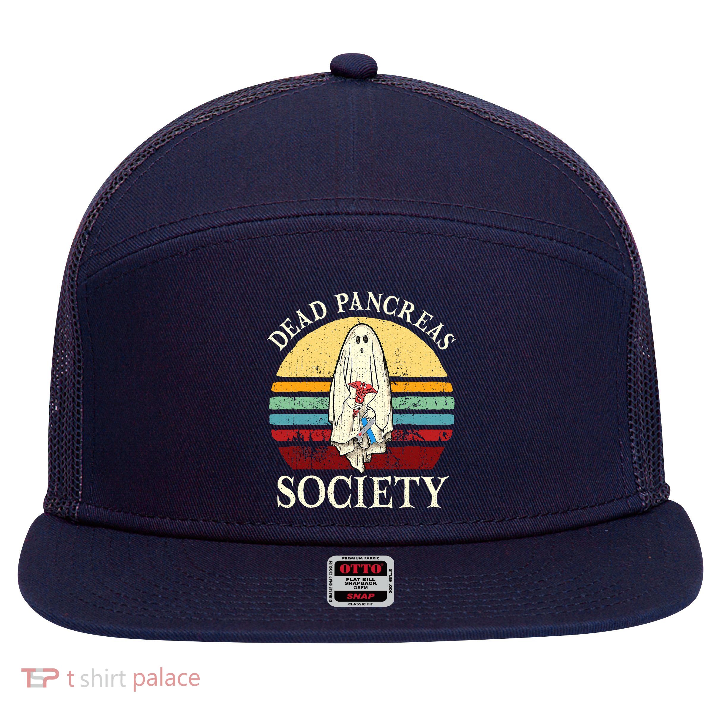 Diabetes Awareness Dead Pancreas Society Halloween Ghost 7 Panel Mesh Trucker Snapback Hat