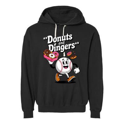 Donuts And Dingers Baseball Fan Humor Donut  Garment-Dyed Fleece Hoodie