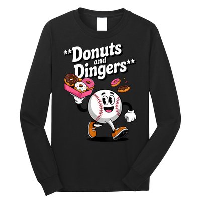 Donuts And Dingers Baseball Fan Humor Donut  Long Sleeve Shirt